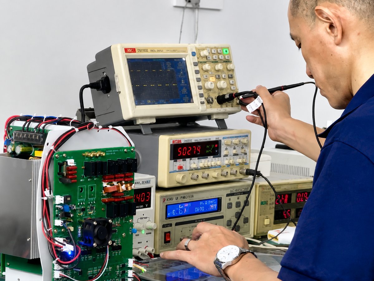 Quality inspection with oscilloscope at KOLIFU factory
