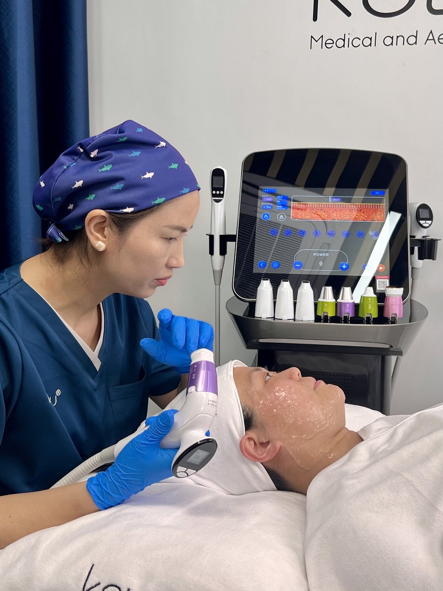 Close-up of facial treatment technique